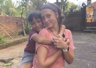 posing with a kid